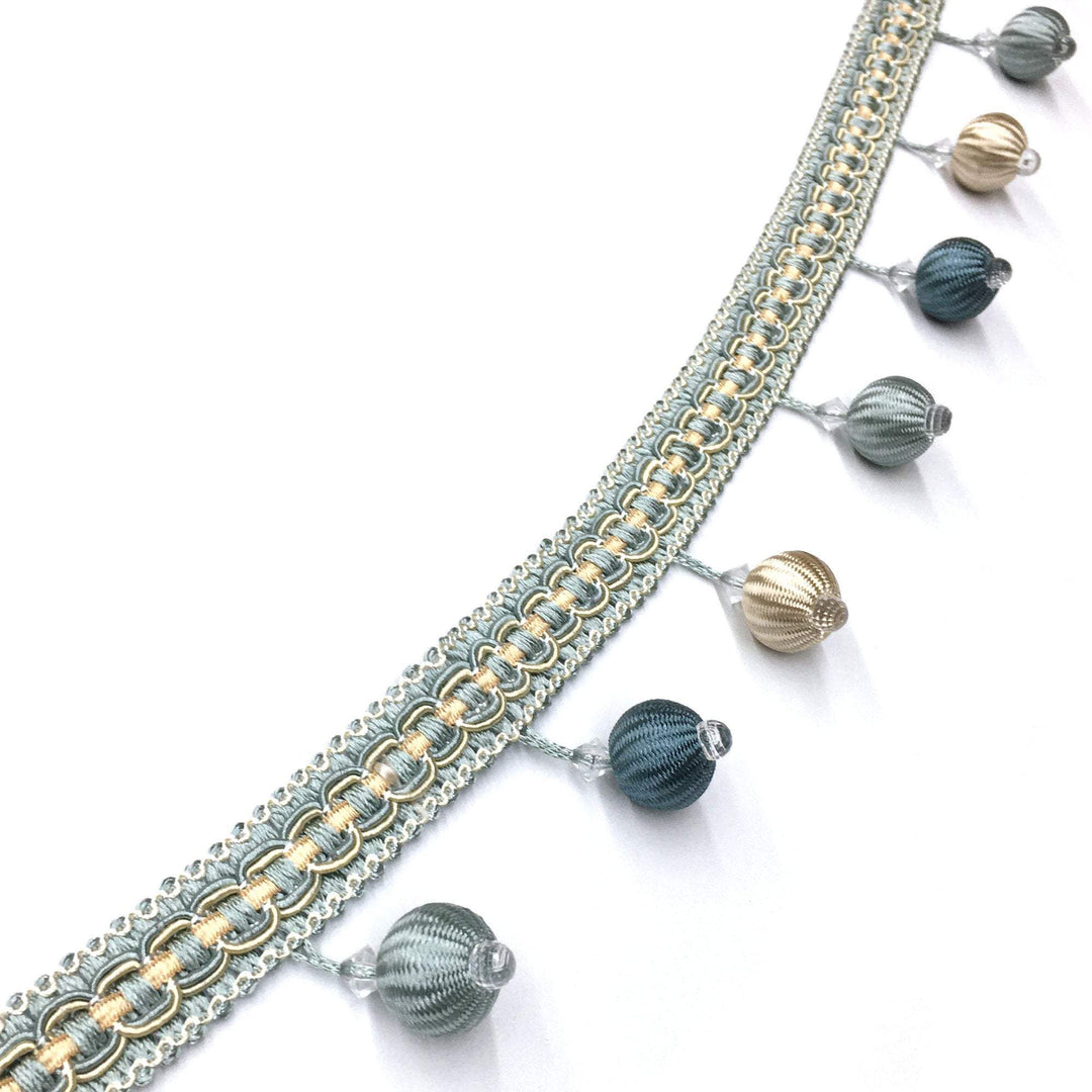 2 COLORS / GISELLE 2" Pink Blue Boho Pompom ball Beaded Tassel Fringe Trim / By The Yard - Classic & Modern